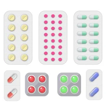 Set of vector pills and capsules. Illustrazione stock