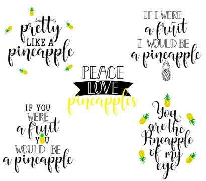 Set of vector pineapple lettering. in a trendy calligraphic style. Stock Illustration