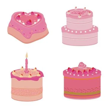 Set of vector pink sweets cakes Stock Illustration