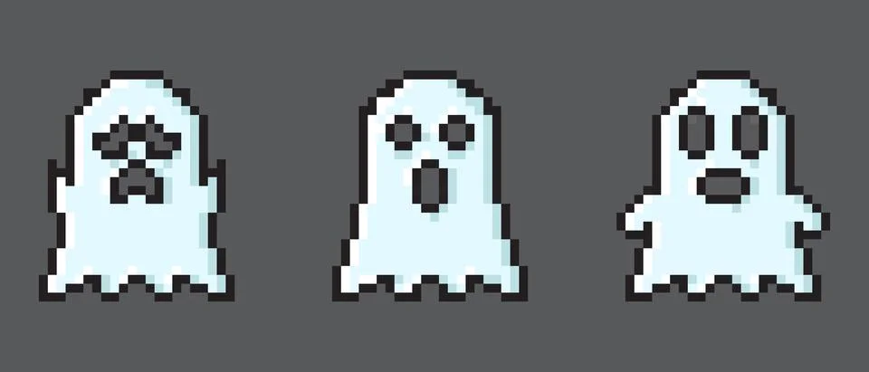 Set of vector pixel art ghost. Pixel character ghosts. Pixel art ghosts set.  Stock Illustration