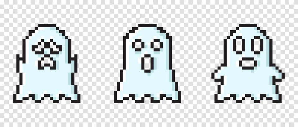 Set of vector pixel art ghost. Pixel character ghosts. Pixel art ghosts set.  Stock Illustration