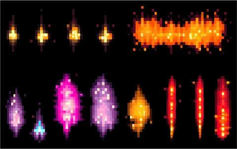 Set vector pixel illustration of flash glow isolate on black background イラスト素材