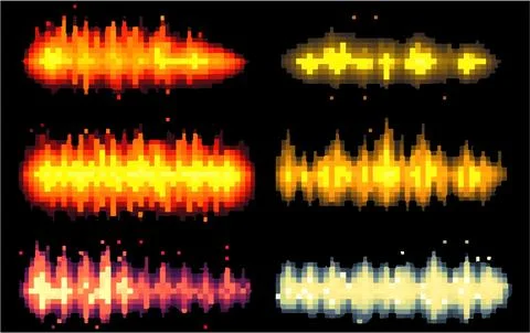 Set vector pixel illustration of flash glow isolate on black background イラスト素材