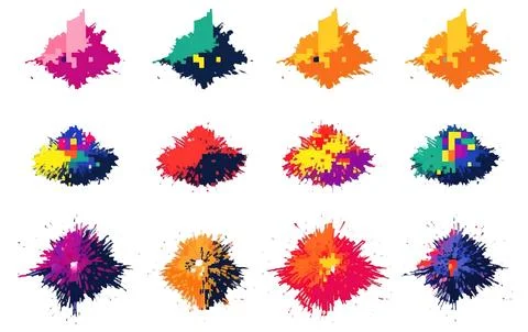 Set vector pixel illustration of lightning symbol and a sign of attention イラスト素材