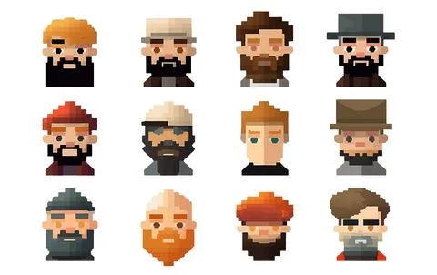 Set vector pixel illustration of ui gamer person isolate on white background Stock Illustration