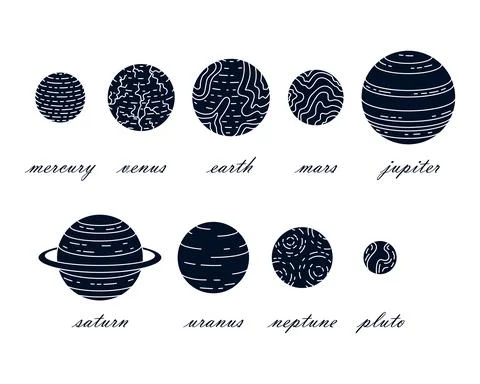 Set of vector planets. Astrology, astronomy. Mystery science. Stock Illustration