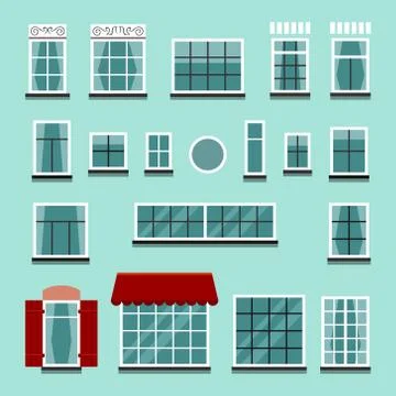 Set of vector plastic or wooden window frames Stock Illustration