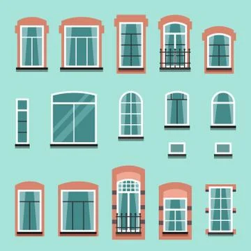 Set of vector plastic or wooden window frames Stock Illustration