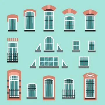 Set of vector plastic or wooden window frames Stock Illustration