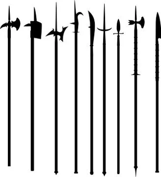 Set vector polearms weapons outline isolated Stock Illustration