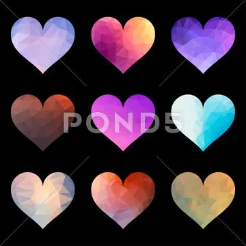 Set of Vector Polygon Heart Ilustração Stock