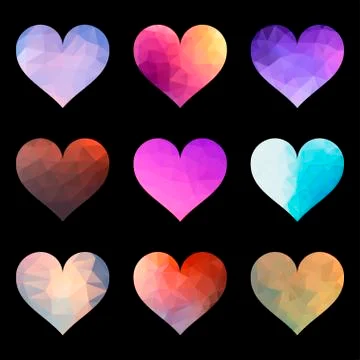 Set of Vector Polygon Heart Stock Illustration