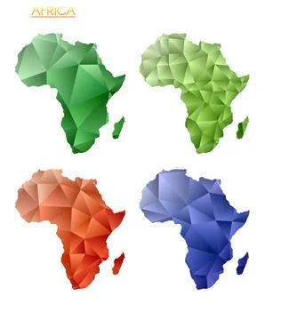 Set of vector polygonal maps of Africa. Bright gradient map of continent in.. Stock Illustration