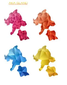 Set of vector polygonal maps of Aka Island. Bright gradient border map in l.. イラスト素材