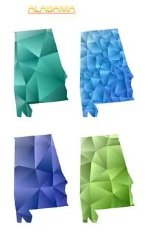 Set of vector polygonal maps of Alabama. Bright gradient map of us state in.. イラスト素材