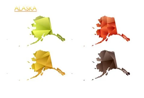 Set of vector polygonal maps of Alaska. Bright gradient map of us state in .. Stock Illustration