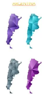 Set of vector polygonal maps of Argentina. Bright gradient map of country i.. 스톡 일러스트