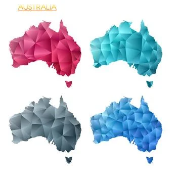 Set of vector polygonal maps of Australia. Bright gradient map of country i.. Stock Illustration