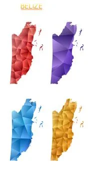 Set of vector polygonal maps of Belize. Bright gradient map of country in l.. イラスト素材