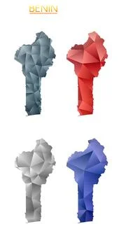 Set of vector polygonal maps of Benin. Bright gradient map of country in lo.. Stock Illustration