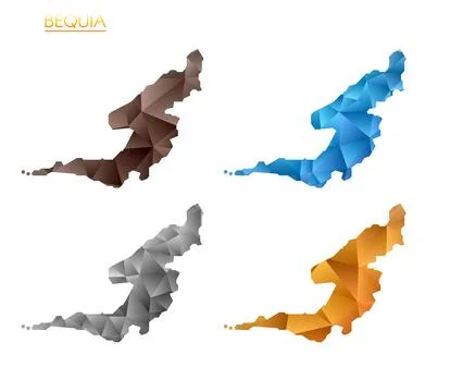 Set of vector polygonal maps of Bequia. Bright gradient map of island in lo.. Stock Photos