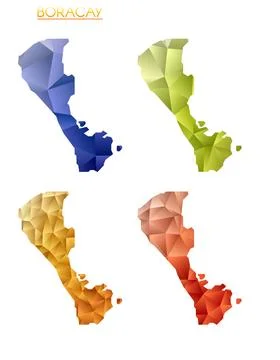 Set of vector polygonal maps of Boracay. Bright gradient map of island in l.. Stock Illustration