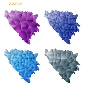 Set of vector polygonal maps of Bosnia. Bright gradient map of country in l.. 스톡 일러스트