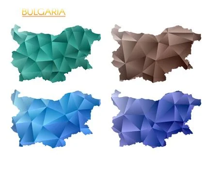 Set of vector polygonal maps of Bulgaria. Bright gradient map of country in.. イラスト素材