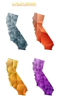 Set of vector polygonal maps of California. Bright gradient map of us state.. Stock Illustration