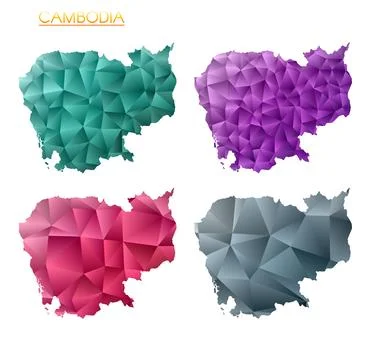 Set of vector polygonal maps of Cambodia. Bright gradient map of country in.. Illustrazione stock