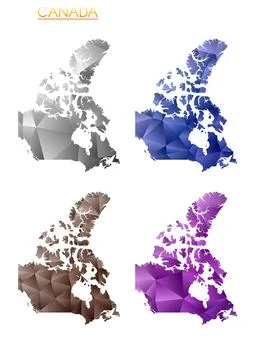 Set of vector polygonal maps of Canada. Bright gradient map of country in l.. Stock Illustration