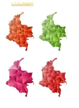 Set of vector polygonal maps of Colombia. Bright gradient map of country in.. Stock Illustration
