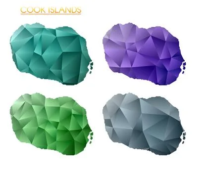 Set of vector polygonal maps of Cook Islands. Bright gradient map of island.. Stock Photos
