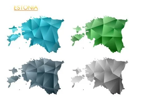 Set of vector polygonal maps of Estonia. Bright gradient map of country in .. イラスト素材