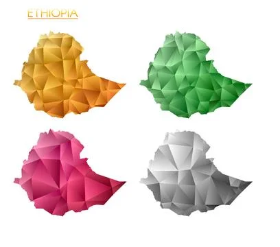 Set of vector polygonal maps of Ethiopia. Bright gradient map of country in.. Stock Illustration