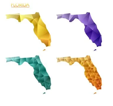 Set of vector polygonal maps of Florida. Bright gradient map of us state in.. 스톡 일러스트