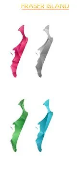 Set of vector polygonal maps of Fraser Island. Bright gradient border map i.. Stock Illustration