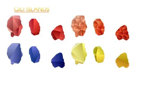 Set of vector polygonal maps of Gili Islands. Bright gradient map of island.. Illustrazione stock