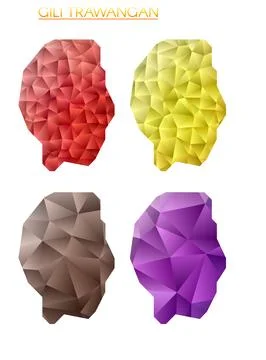 Set of vector polygonal maps of Gili Trawangan. Bright gradient map of isla.. Ilustración de archivo