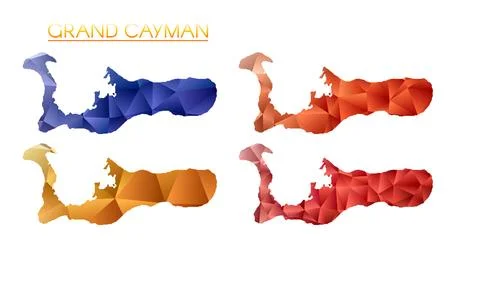 Set of vector polygonal maps of Grand Cayman. Bright gradient map of island.. イラスト素材