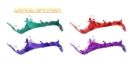 Set of vector polygonal maps of Grand Bahama. Bright gradient map of island.. Stock Illustration
