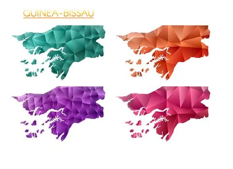Set of vector polygonal maps of Guinea-Bissau. Bright gradient map of count.. Stock Illustration