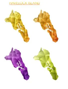 Set of vector polygonal maps of Havelock Island. Bright gradient border map.. Ilustração Stock