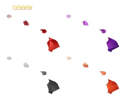 Set of vector polygonal maps of Hawaii. Bright gradient map of us state in .. 스톡 일러스트