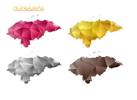 Set of vector polygonal maps of Honduras. Bright gradient map of country in.. Stock Illustration