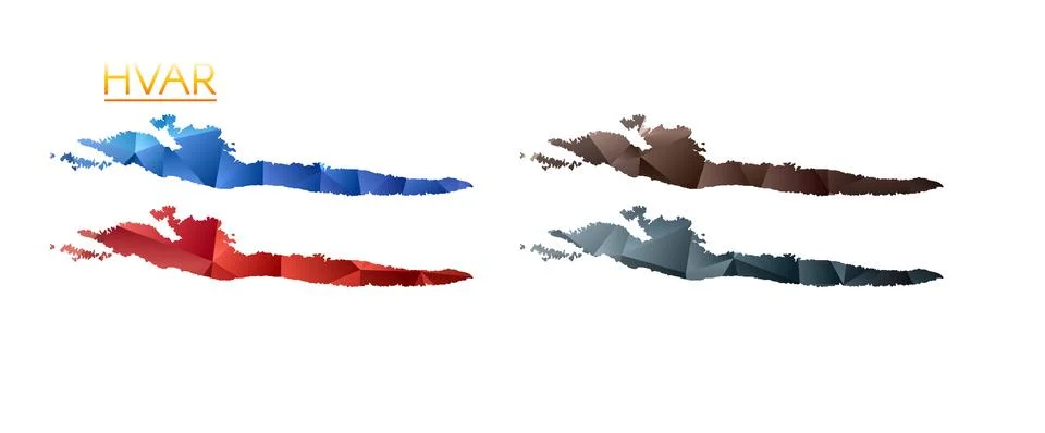 Set of vector polygonal maps of Hvar. Bright gradient map of island in low .. 스톡 일러스트