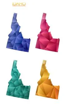 Set of vector polygonal maps of Idaho. Bright gradient map of us state in l.. Stock Illustration