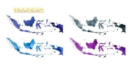 Set of vector polygonal maps of Indonesia. Bright gradient map of country i.. Stock Photos