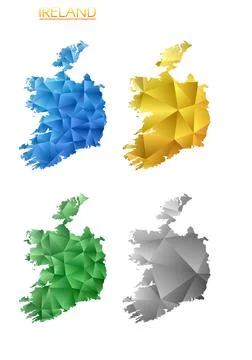 Set of vector polygonal maps of Ireland. Bright gradient map of country in .. Stock Illustration
