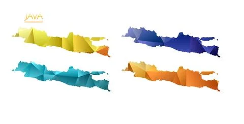 Set of vector polygonal maps of Java. Bright gradient map of island in low .. Stock Illustration